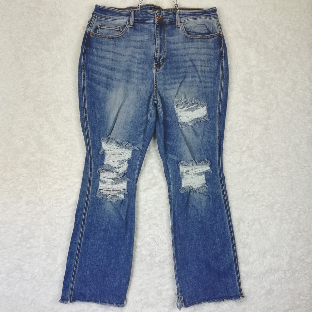 Judy Blue Womens Jeans Boot Cut Blue Denim Distressed Frayed Hem Medium Plus 20W